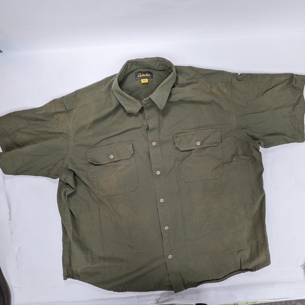Cabela's Green short sleeve button up 100% cotton work shirt 3XL [101]
